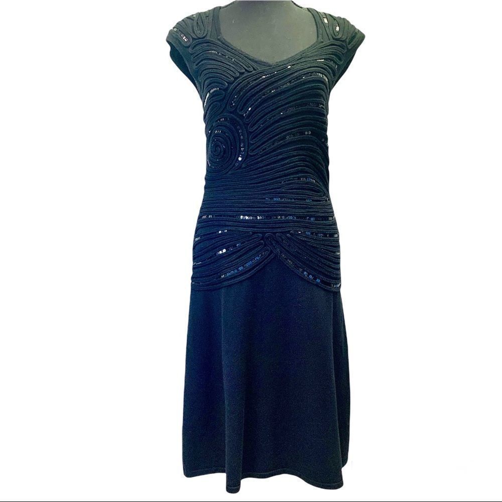 LEO Guy Black short sleeve stretchy knit sequin formal special occasion dress